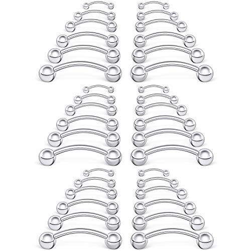 SCERRING 18-36PCS 16G Stainless Steel Eyebrow Tragus Helix Rook Daith Earrings Tongue Nipple Belly Lip Ring Barbell Body Piercing Jewelry 6-16mm - color: 36PCS - Silver