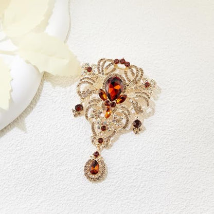 YOQUCOL Retro Austrian Crystal Big Brooch Pin for Women Large Flower Shape Brooches Lapel Pins for Sweater,Coat Dress Accessories - color: A-Brown