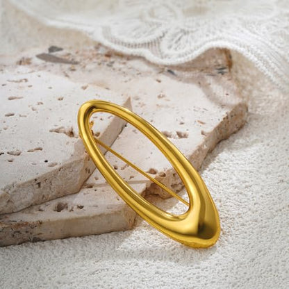 Minimalist Oval Brooch for Women Men Gold-Tone Geometric Lapel Pin Dainty Elliptical Badge for Suit Tie Dress Hat Bag Simple Fashion Jewelry Boutonniere Corsage Accessory