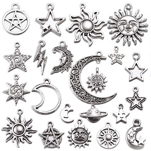 100g Mixed Antique Silver Sun Star Moon Charms Pendants DIY Bracelets Necklace Jewelry Making Craft Wholesale (A469)