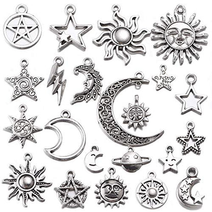 100g Mixed Antique Silver Sun Star Moon Charms Pendants DIY Bracelets Necklace Jewelry Making Craft Wholesale (A469)
