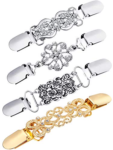 4 Pieces Vintage Sweater Shawl Clips Retro Cardigan Collar Dress Shirt Brooch Clips for Women Wearing, 4 Styles(Stylish Style)