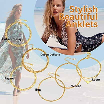 PROSTEEL Ankle Bracelets for Women, Silver/Gold/Black, Waterproof Anklets | Waterproof, Stainless Steel, Summer Beach Jewelry, Durable & No Tarnish, Come with Gift Box, 8-10.5" Adjustable, Plus Size - color: B: gold-cuban chain-4.8mm