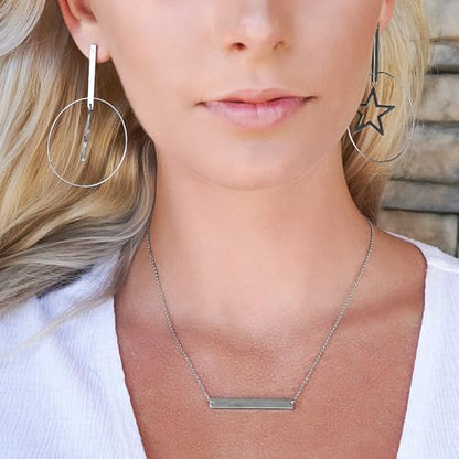 Multi Gold Bar Necklace for Women Vertical/Horizontal Bar Pendant Necklaces with Adjustable Chain Necklace Adult Jewelry - color: Silver