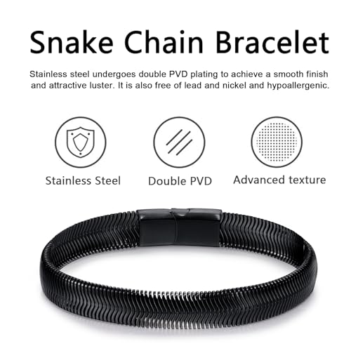 Mens Bracelet-Stainless Steel Magnetic Clasp Franco Chain Bracelets for Men - color: D-Black