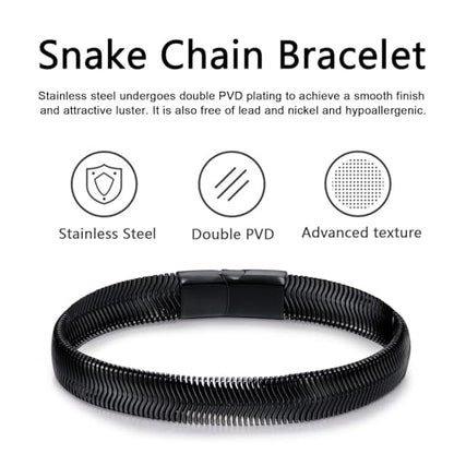 Mens Bracelet-Stainless Steel Magnetic Clasp Franco Chain Bracelets for Men - color: D-Black