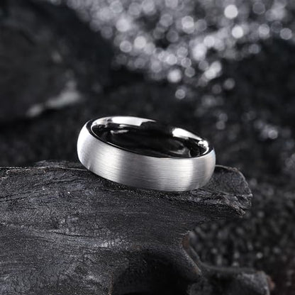 King Will Wedding Band for Men Women, 2/4/6/7/8mm Domed Matte Brushed Tungsten Carbide Rings, Solid/Dual Color Engagement Rings, Comfort Fit - color: Gunmetal Grey-6mm