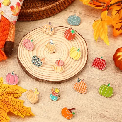 SANNIX 15Pcs Fall Pumpkin Pins, 15 Styles Enamel Colorful Pumpkin Brooches | Autumn Thanksgiving Pin Badges for Party Favors, Holiday Backpack Badge, Clothes Bags Hats Accessories - style: Pumpkin Pin