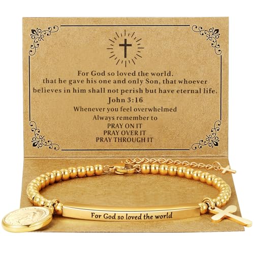DS Inspirational Bracelet for Women Christian Engraved Bibler Verse Cross Butterfly Daisies Charm Bracelet, Exquisite Stainless Steel Jewelry Daughter Best Friend Bestie - style: For God so loved the world-Gold
