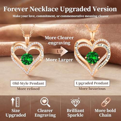 CDE Engraved Forever Love Heart Birthstone Necklace Jewelry Gifts for Women | Hypoallergenic,Nickel-Free & Lead-Free,3 x 3 mm 5A CZ Heart Pendant,Anniversary Christmas Birthday Gift for Girlfriend Wife - color: 05-May, style: Rose Gold Plated