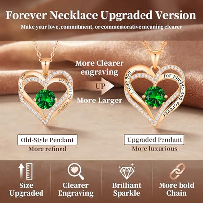 CDE Engraved Forever Love Heart Birthstone Necklace Jewelry Gifts for Women | Hypoallergenic,Nickel-Free & Lead-Free,3 x 3 mm 5A CZ Heart Pendant,Anniversary Christmas Birthday Gift for Girlfriend Wife - color: 05-May, style: Rose Gold Plated