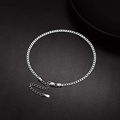 PROSILVER 925 Sterling Silver Ankle Bracelets For Women, Stylish Chain Anklets, Summer Beach Jewelry, 8.6-10.6 Inch Adjustable, Come with Box - style: 02 Cuban Anklet-3mm