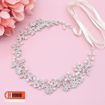 Bridal Headbands Crystal Pearl Hair Vines Bohemian Style Wedding Headpieces For Bride Wedding Hair Accessories - color: Silver
