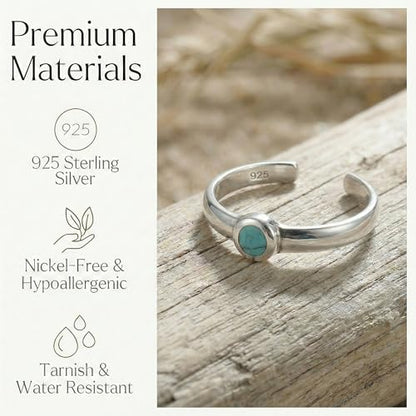 Sterling Silver Toe Ring, Adjustable Open Band, Handmade | Fits Toe, Knuckle or Pinky Ring | One Size Fits Most | Comfortable to Wear | Minimalist Style | Water Resistant - style: Stone Band