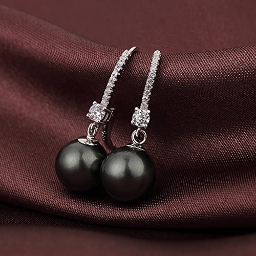 Jiamiaoi Pearl Dangle Earrings 925 Sterling Silver Pearl Earrings for Women 10mm White/Black Pearls - color: A3-Black-10mm Pearl