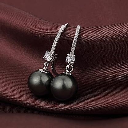 Jiamiaoi Pearl Dangle Earrings 925 Sterling Silver Pearl Earrings for Women 10mm White/Black Pearls - color: A3-Black-10mm Pearl