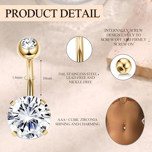 Dochais Pink Heart Belly Button Ring Piercing 8Pcs 14G Surgical Stainless Steel Navel Piercing Hypoallergenic Cute Created-opal Butterfly Belly Button Rings for Women - color: Gold-1