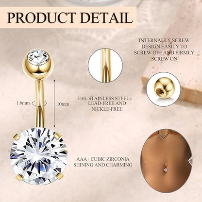 Dochais Pink Heart Belly Button Ring Piercing 8Pcs 14G Surgical Stainless Steel Navel Piercing Hypoallergenic Cute Created-opal Butterfly Belly Button Rings for Women - color: Gold-1