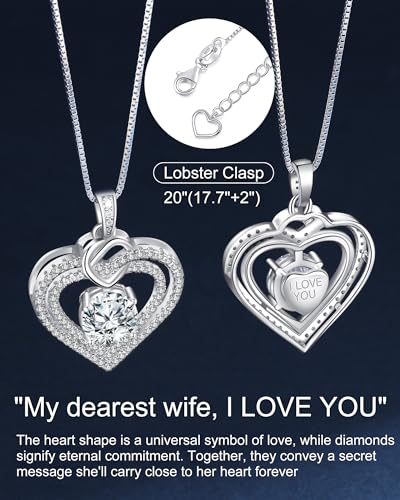 InfinityLove Heart Pendant Necklaces for Women, 2-5 Carat Moissanite Heart Necklace, Anniversary Birthday Christmas Valentine Engagements Mothers Day Jewelry for Wife Her Girlfriend Mom Daughter - color: Silver-2.2CT
