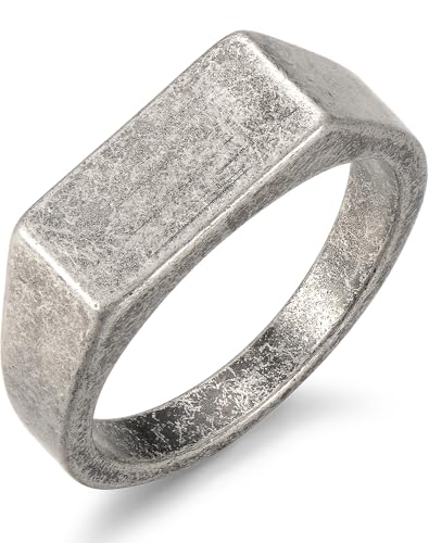 Stainless Steel Signet Ring - 316L Mens Finger Ring for Men Women - Rhodium Plated Cool Band Ring Jewelry for Father Husband Son Friend - color: Cushion-Vintage Gray Plated, size: 9