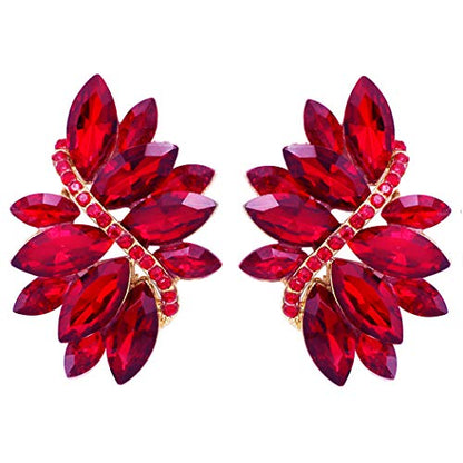 Rosemarie Collections Women's Dazzling Crystal Marquis Leaf Cluster Statement Clip On Earrings, 1.87" - style: Red Crystal Gold Tone