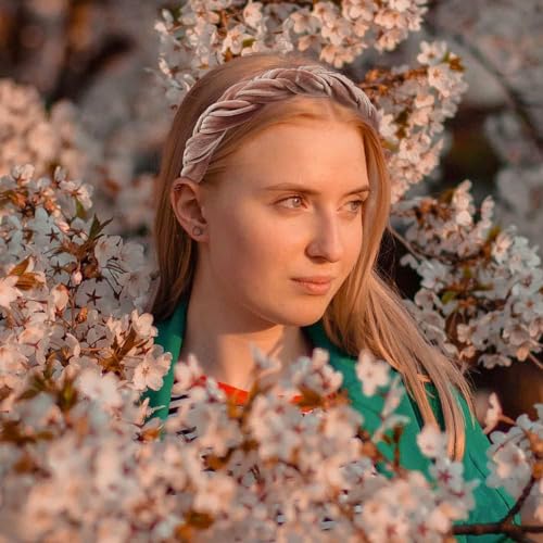 Madison Tyler Thick Headbands for Women | Pink Velvet Braided Cute Handmade Makeup Hair Band for Girls Thin Hair | Skincare and Boho Spring Headband for Washing Face - color: Pink Velvet Headbands