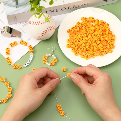 300Pcs Softball Clay Beads for Jewelry Making | Softball Polymer Clay Beads,for Bracelets Necklaces Earrings and Crafts Supplies - color: Softball Color