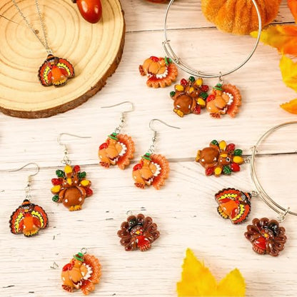 64 Pcs Turkey Resin Charms, Thanksgiving Charm for Jewelry Making | Premium Resin, 4 Styles, Fall Turkey Pendants Ornament, DIY Crafts Bracelet Necklace Earrings Jewelry Making Decorations - style: Turkey Style
