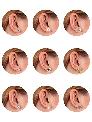 BBTO 24 Pairs Stud Earrings Crystal Pearl Earring Set Ear Stud Jewelry for Women Men - color: Sliver & Gold