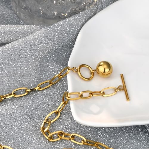 Chunky Gold Necklace for Women, 18K Waterproof Heart Necklace Statement Necklace Gold Charm Necklace Chunky Jewelry Paperclip Chain Choker Gift for Women - style: Golden Ball