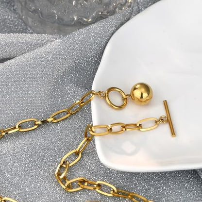 Chunky Gold Necklace for Women, 18K Waterproof Heart Necklace Statement Necklace Gold Charm Necklace Chunky Jewelry Paperclip Chain Choker Gift for Women - style: Golden Ball