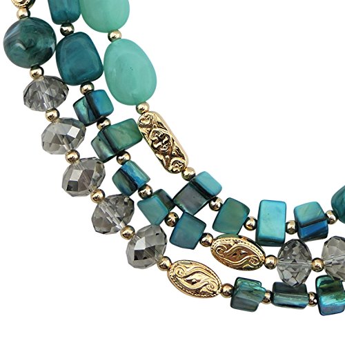 Coiris 3 Multi Layer Shell Glass Beaded Fashion Necklace for Women 21" - color: N0001-teal