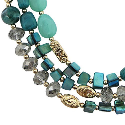 Coiris 3 Multi Layer Shell Glass Beaded Fashion Necklace for Women 21" - color: N0001-teal