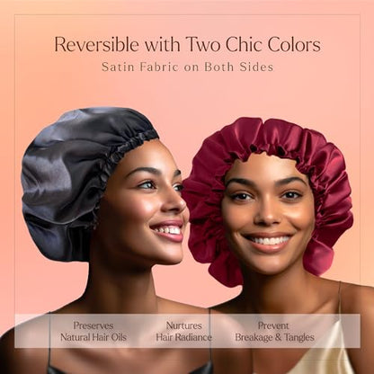 Silvr Bear Satin Sleep Bonnet for Women | Hair Sleep Bonnet| Great for Thick and Curly Hair | Reversible Maroon & Black Color - color: Maroon Satin Bonnet