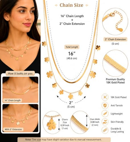Rich London 18K Rose Gold Plated 2-in-1 Clover Heart Pendant Necklace for Women | Elegant Crystal Charm Jewellery - color: Lucky Charm