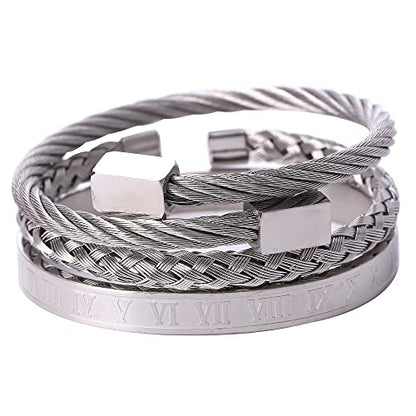 Mens Bracelet Beaded Bracelets Micro Pave Zircon Bracelets for Men Women Bracelets for Men Stainless Steel Cuff Bangle - color: D-silver