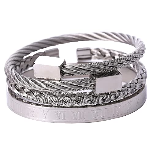 Mens Bracelet Beaded Bracelets Micro Pave Zircon Bracelets for Men Women Bracelets for Men Stainless Steel Cuff Bangle - color: D-silver