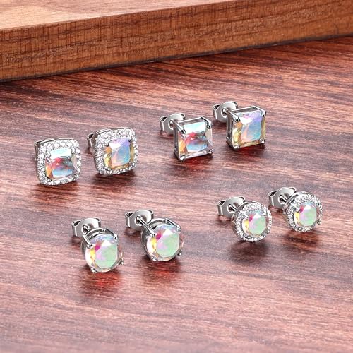 MILACOLATO S925 Sterling Silver Stud Earrings for Women Men Hypoallergenic 18K Gold Plated Cubic Zirconia Earrings Studs Brilliant Simulated Diamond Halo Earring for Sensitive Ears - style: 18K White Gold Plated - AB CZ