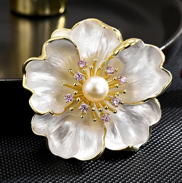 Brooches and Pins for Women Elegant Flower Pearl Brooches Costume Broches Jewelry Lady Christmas Pin for Women - style: Peony