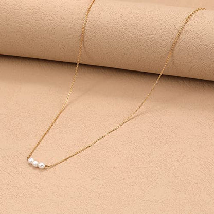 Tewiky Pendant Necklace for Women 14k Gold Plated Chain Choker Necklaces | Dainty Necklaces,Aesthetic Simple Necklace,Jewelry Gifts for Women - color: 3pearl choker gold