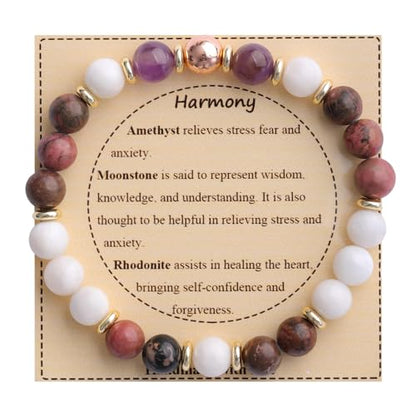 KSQS Healing Stone Bead Bracelet for Women, Natural Gemstones Balance Protection Bracelet, Spiritual Crystal Beads Bracelet Anxiety Relief with Meaning Card - color: Harmony