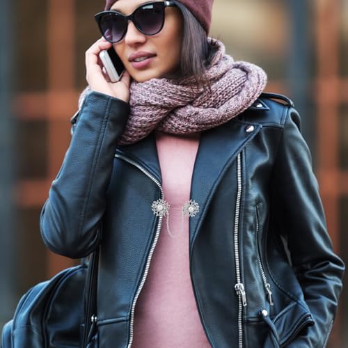 Pearl Sweater Clip for Women:Silver Alloy Cardigan Link Buckle, Retro Collar Brooch for Sweaters, Dresses, Scarves, Jackets, and Coats