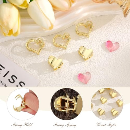 CWJCYTNSN 12PCS Mini Heart hair Claw Clips, Gold Small Metal Hair Clips, Cute Tiny Hair Clips for Thin Thick Hair, Little Love Hair Jaw Clamps for Women Girls Teens Hair Accessories - color: Gold heart