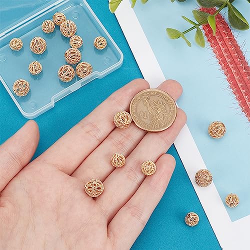 PH PandaHall 20pcs Golden Round Beads, 14K Gold Plated Brass Hollow Filigree Metal Spacer Beads 8mm 10mm for Earrings Bracelet Pendant Waist Chain Necklaces DIY Crafts - size: 8mm/10mm