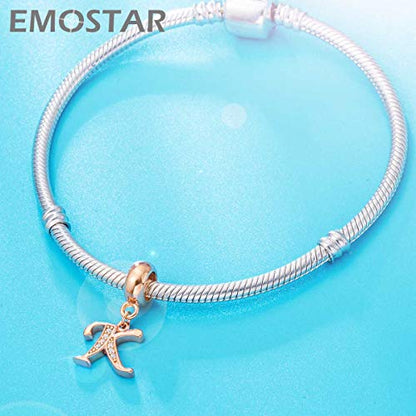 EMOSTAR Letter Charms Initial A-Z Alphabet Beads, Rose Gold 925 Sterling Silver Dangle CZ Birthstone Pendant, Gifts for European Charm Bracelet/Mothers Day/Birthday - color: Letter K