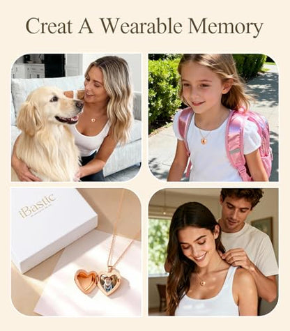 Heart Locket Necklace for Women - 16K Gold Silver Plated Photo Lockets Necklace that Hold 2 Pictures - Great Gift to Keepsake Full of Love and Remembrance, 16.8+2.2 Inch Extension Chain - color: Rose Gold