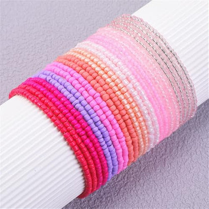 18Pcs Boho Stackable Beaded Bracelets for Women Colorful Handmade Multilayered Rice Beads Anklets Set Summer Beach Bohemian Jewelry Gift - color: Style 2 Pink