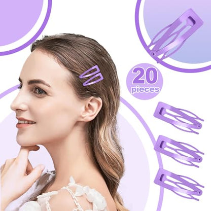 20 Pcs Snap Hair Clips for Women Snap Hair Barrettes Double Grip Hair Clips 3 Prong Clips for Hair Barrettes for Women Girls (Light purple) - color: Light purple
