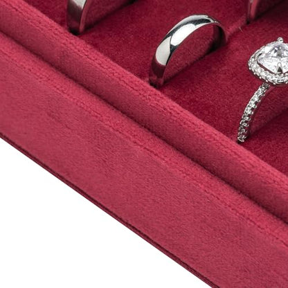 Velvet Ring Organizer Display Tray Jewelry Box Earring Holder Case | for Wedding Birthday Christmas Day (Red) - color: Red