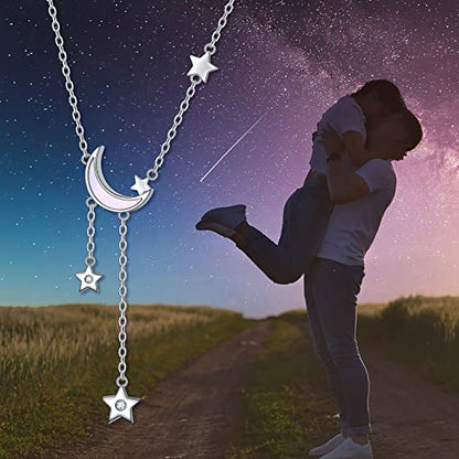 Ladytree 925 Sterling Silver Jewelry Crescent Moon and Star Pendant Necklace - style: Five Stars and Moon